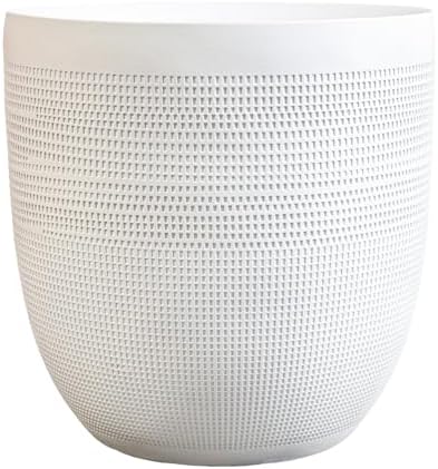 Haispring 12" Dia Round Planter &ndash; White Matte Decorative Flower P...