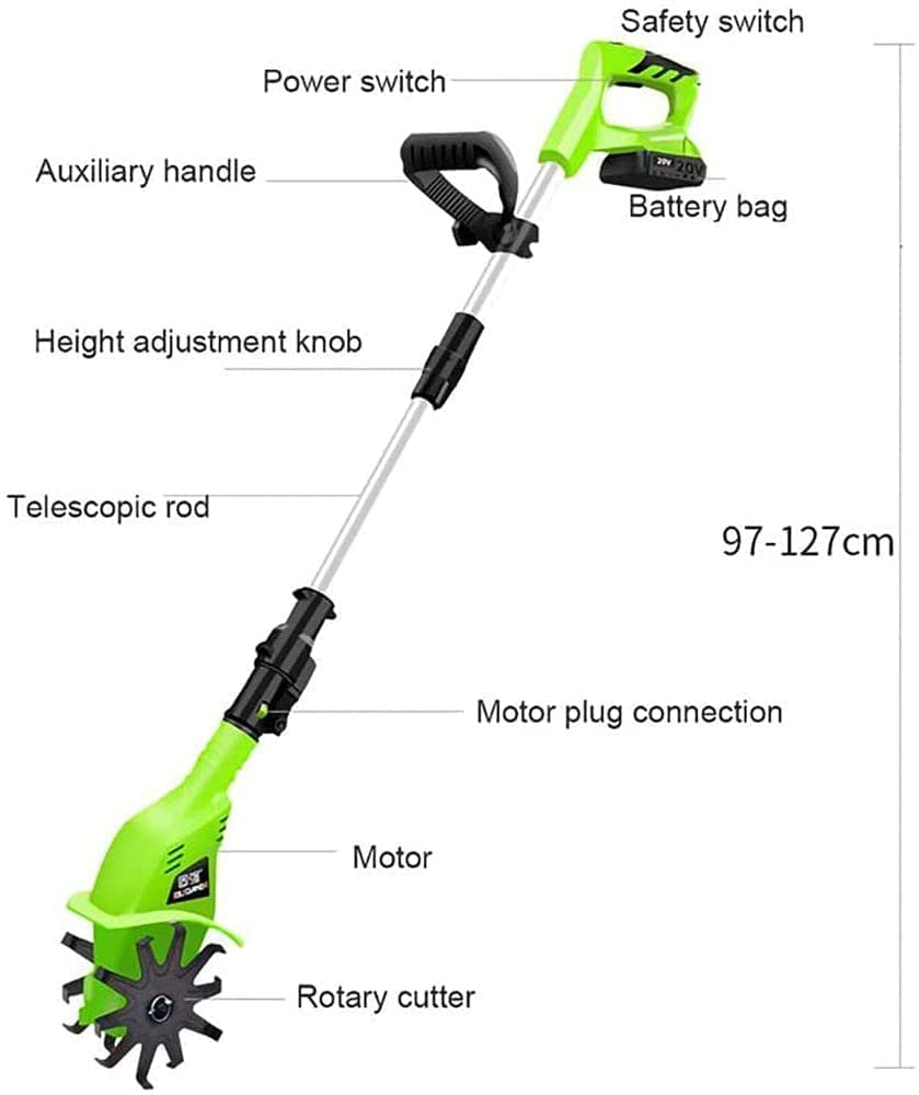 Rotavator inalámbrico, cultivador eléctrico portátil de Mano de 20 V con batería Recargable de 4000 Mah y Cargador, Profundidad de labranza de 25 cm