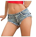 Soojun Women's Sexy Cut Off Low Waist Booty Denim Jeans Shorts, Blue, US 4