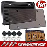 Aootf Silicone License Plate Frame with Cover - Unbreakable Clear Smoked License Plate Cover, Flat Tag Holder Cover Combo for Front or Rear License Plates ,with Plate Screws, Caps