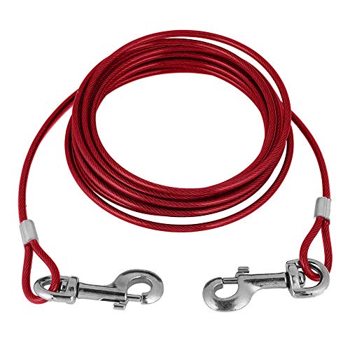 Correa para Perros, 16.4 pies para Mascotas Cable para Atar Cable de Acero Largo Correa para Perros Cabezas Dobles Masticar Correa para Atar Resistente para Acampar al Aire Libre (Rojo)
