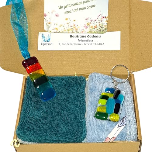 Idée Cadeau Écologique Bleu Lavande : Coffret Lingettes Bambou et Verre Fusing