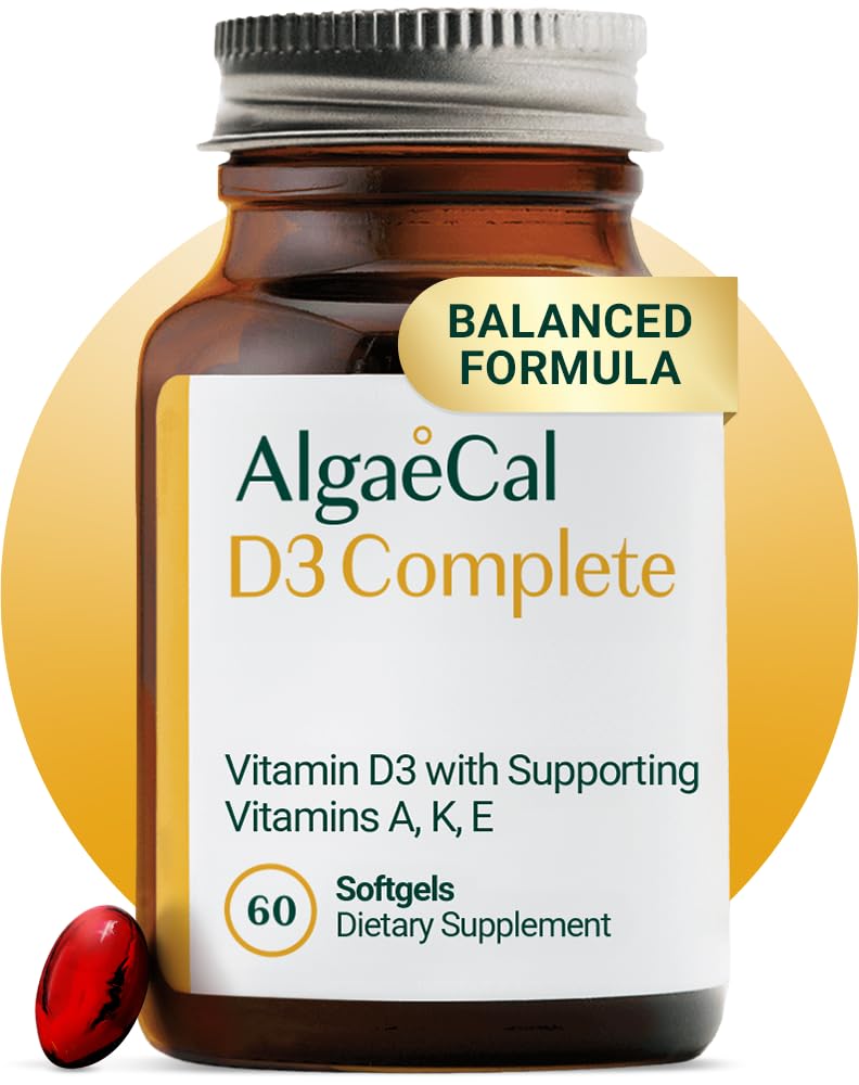 ALGAECAL 4- in-1 Witamina D3 K2 Kompletny - ADK Suplement witaminy, Wzmocnione wsparcie immunologiczne i zdrowie kości z D3 K2, A, & E - Całe ciało Wellness & Siła kości, 60 Easy- Połknięcie Softgels, Made in USA