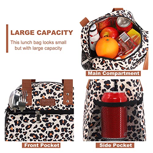 Lunch Bag For Women Freezable Lunch Tote Bag Organizer Reusable Cooler Lunch Box For Adult Outdoor Work,School And Picnic Insulated Lunch Bag With Pocket (Leopard Print) #TOP2