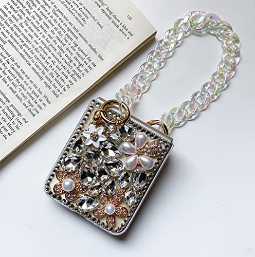 Poowear Case For Samsung Galaxy Z Flip 3 With Lanyard,Luxury Bling Diamond Rhinestone Gemstone 3D Perfume Bottle And Flower Gemstone Cover Case For Women Girls With Galaxy Z Flip 3 5G  thumb #5