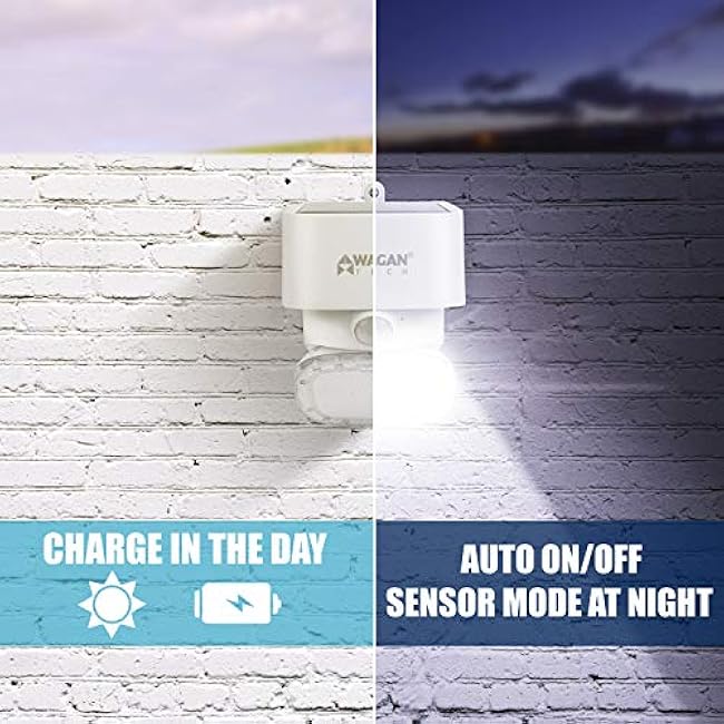 Wagan EL8569 2000 Lumen Solar Wall Light Solar Outdoor Light LED Waterproof Motion Sensor Security Lights Bright Solar Wireless Flood Wall Lights