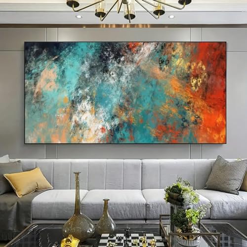 Toile art moderne abstrait nuage grand format 60x125cm avec cadre noir pour décoration murale