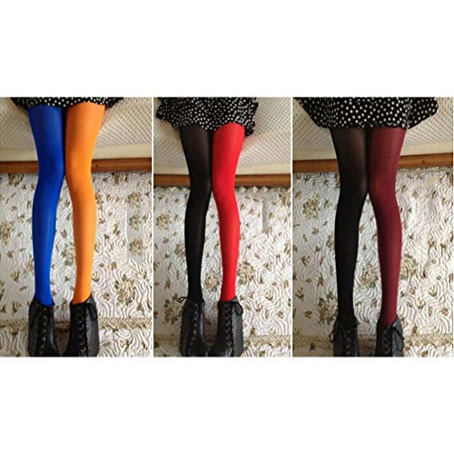 ifundom Collant Asymétrique Bicolore Orange Et Bleu Bas Femme Taille Unique Maille Élastique Style Candy Color Pour Fêtes Tenue Quotidienne Et Cadeau – vue 6