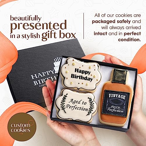 Custom Cookies Happy Birthday Gift Basket Custom Sugar Cookies - Happy Birthday Cookies In Gift Box, Hand Decorated Kosher Treats For Men, Him, Husband - Bakery & Dessert Gifts As A Birthday Cake thumb #5