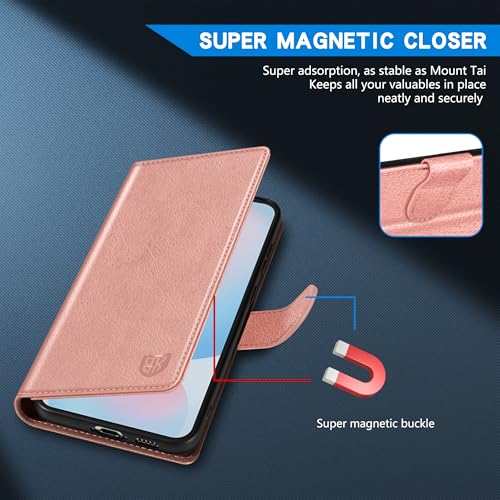 Image of ZZXX for Samsung Galaxy S25 Wallet Case with [RFID Blocking] Card Slot Kickstand Magnetic Closure Leather Flip Fold Protective Phone Case for Samsung Galaxy S25 5G Case Wallet(Rose Gold-6.2 inch)