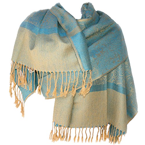 SILVERFEVER Women’s Shawl Vintage Jacquard Paisley Pashmina Special Occasion Wrap Evening Scarf Double Sided Stole4