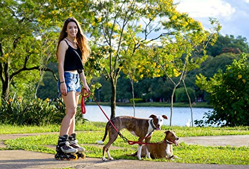 Kruz Double Dog Coupler - KZVX2-05L - Tangle Free Dog Walking and Training Dual Extension Coupler - Comfortable, Shock Absorbing - Reflective Bungee Coupler for Two Dogs - Gray - 1\" x 20\" - Thumbnail 2