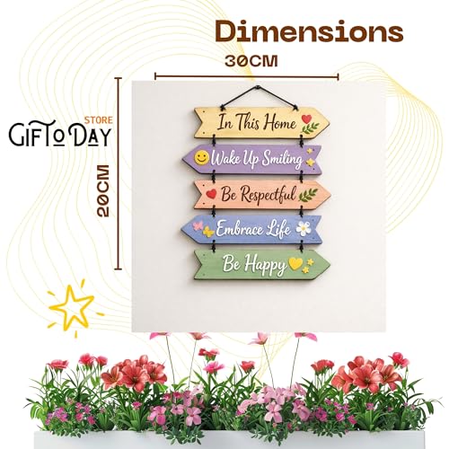 Image of Wooden Hanging Wall Decor Sign for Home | Motivational, Spiritual, Garden & Quote Wall Hanging Plaque for Living Room, Bedroom, Entryway & Office Decor (In This Home Positive Quotes) (Design 23)