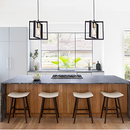 Farmhouse Small Pendant Light Fixture,Kitchen Island Hanging Lamp With Cord, Black+Gold Finish, Wood Frame Chandelier For Hallway Entryway Closet Bedroom,9.5 Inch,E26. #TOP7
