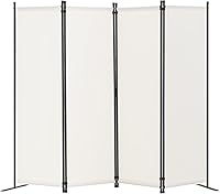 VEVOR 4-Panel Folding Room Divider Privacy Screen, Waterproof Fabric Partition for Bedroom Office Study, Freestanding Stable White