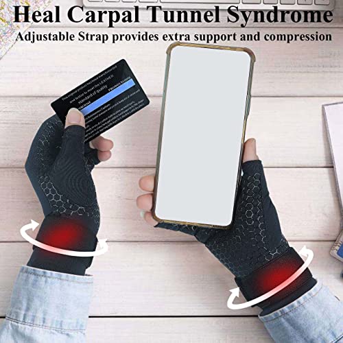 2 Pairs Copper Arthritis Gloves For Women Men, Compression Gloves With Adjust Strap For Arthritis, Wrist Support, Hand Pain, Fingerless Computer Typing Gloves For Carpal Tunnel, Rsi (Small/Medium) #TOP3