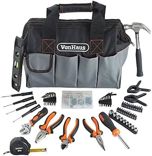 VonHaus Tool Set - 92pcs Tool Kits for Home DIY Tasks - Household Tool Kit for Beginners - Includes Wrench, Hammer, Sockets, Screwdriver and More - Home Tool Kit Set and Durable Carry Bag