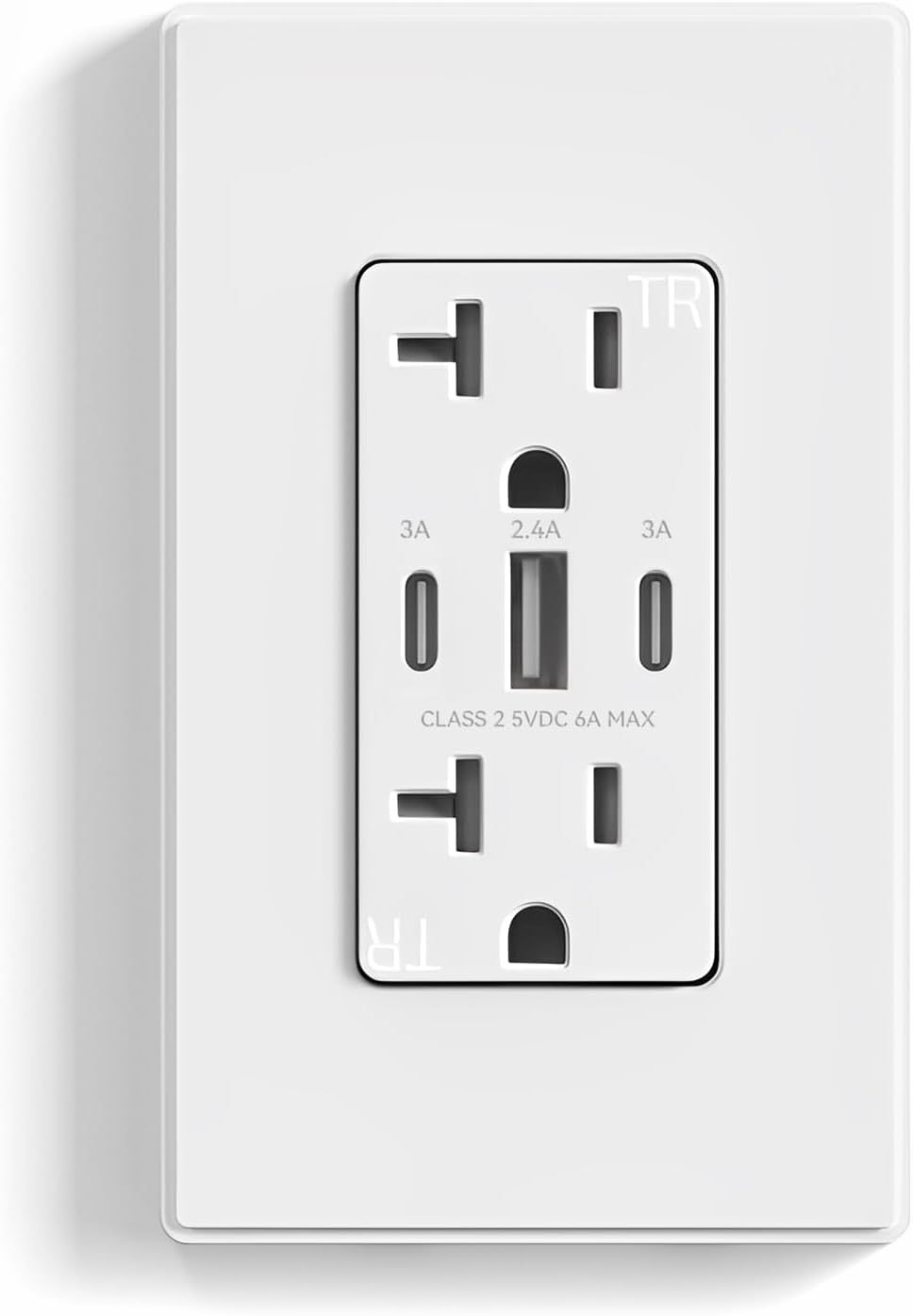 USB Outlets, 30W 6.0 Amp USB C Outlets Receptacles, 3-Port USB Wall Outlet, 20 Amp Tamper-Resistant Outlet with 2 USB C Ports, UL Listed, Screwless Wall Plate Included, 1 Pack, Matte White