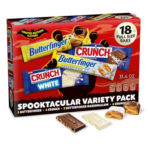 Butterfinger, CRUNCH, Butterfinger Marshmallow, CRUNCH White, Bulk Candy Bar Variety Pack Full Size, 18-Count, 31.4 oz