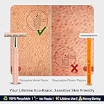 Rose Gold Safety Razor, Single Blade Razors for Women, with 10 Stainless Steel Safety Razor Blades, Reusable Metal 1 Blade Razor, Eco-Friendly, Smooth and Close Shave, Sustainable, Plastic Free - Image 3