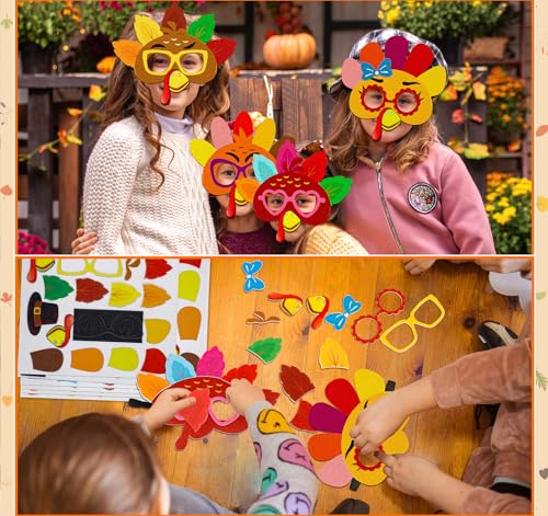 16PCS Thanksgiving Crafts in Bulk: Felt Turkey Masks DIY Arts Kit, Fall Party Favors Classroom Activities Supplies - Image 4