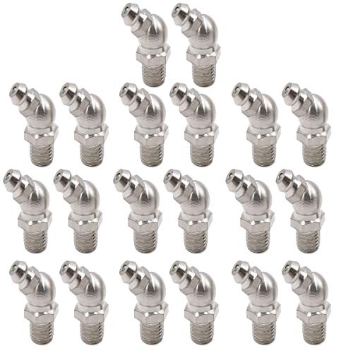 Image of COMOK 20Pcs Hydraulic Grease Fitting SAE Standard, 45-Degree Angled Zerk Set, Silver Tone (M8)