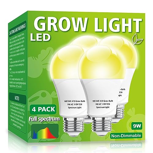 mfxmf 4 Pack LED Grow Light Bulb A19 Bulb, Full Spectrum Plant Light Bulb, 9W E26 Grow Bulb Replace up to 100W, Grow Light for Indoor Plants, Flowers, Greenhouse, Indore Garden, Hydroponic mfxmf 4 Pack LED Grow Light Bulb A19 Bulb, Full Spectrum Plant Light Bulb, 9W E26 Grow Bulb Replace up to 100W, Grow Light for Indoor Plants, Flowers, Greenhouse, Indore Garden, Hydroponic