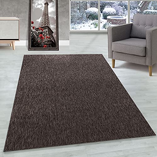 Teppich Kurzflor 4mm Florhöhe meliert glänzend Wohnzimmerteppich Heimbüro Braun, Farbe:Braun, Grösse:140x200 cm Cover