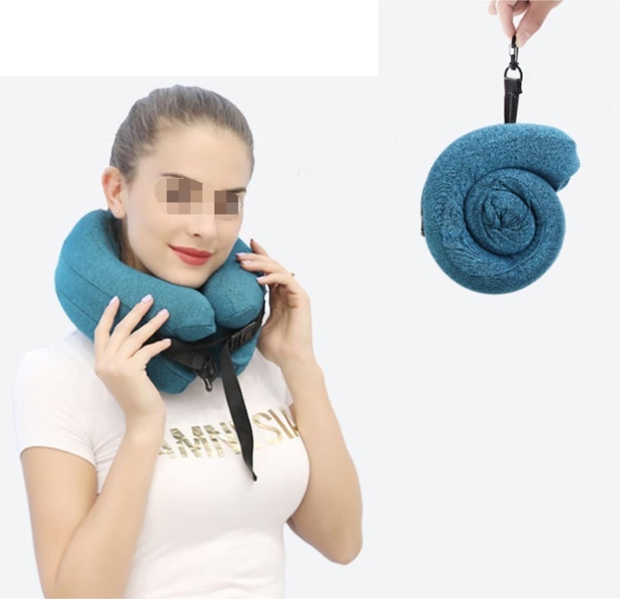 Cuscino da Viaggio in Memory Foam, Cuscino da Viaggio in Cotone Regolabile, Pieghevole per Aereo E Auto(Blue-B)