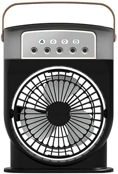 Coverzone Şarjlı Mini Buharlı Hava Soğutucu, Taşınabilir Portatif Mobil Sulu Klima, 3 Rüzgar Hızı, 3 Sis Modu, Buzlu Vantilatör 5 Sprey Delikli ile LED Işıklı 26cm x 20cm - CRV-002 (CRV-002 - Siyah) [Enerji Sınıfı A+]