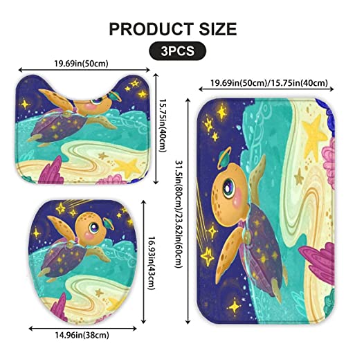 Badematten Set 3D 40x60 Schildkröte Karikatur absorbierend 3-teiliges Flanell-Badezimmerteppich-Set maschinenwaschbare… – Bild 3