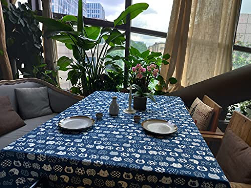 Rectangle Tablecloth 60 X 70 Inch, Cat Lover Table Cloth, Japanese Cartoon Style Kitties Heads Art Illustration Cute Feline Cloths For Parties, Camping, Picnic, Kitchen, Dining (60X70, Blue Cat) #TOP1
