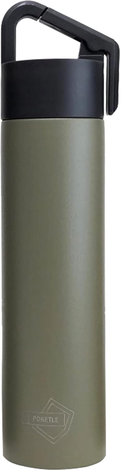 IPPINKA Poketle Personal Insulated Bottle with Hanging Carabiner - Outdoor Portable Bottle - Tall 180ml - Olive