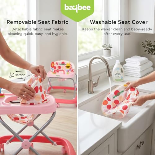 Image of Baybee Stepzilla Baby Walker for Kids | Foldable Activity Walker with 3-Level Height Adjustment, Soft Cushion Seat, Smooth Wheels & Toy Bar | Baby Walker for 6-18 Months Boys & Girls (Pink)