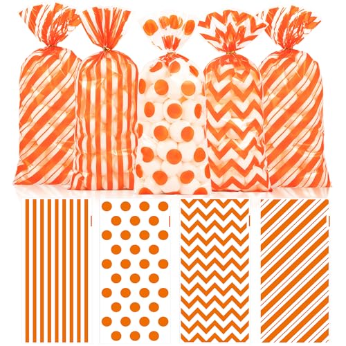 Fall Cellophane Treat Bags, 100pcs Plastic Orange...
