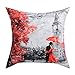 BLEUM CADE 4 Packs Throw Pillow Covers Black Red Color Eiffel Tower Big Ben Modern Couple Under Square Throw Pillow Cover Decorative Pillow Case Home Decor 18 x 18 Inch