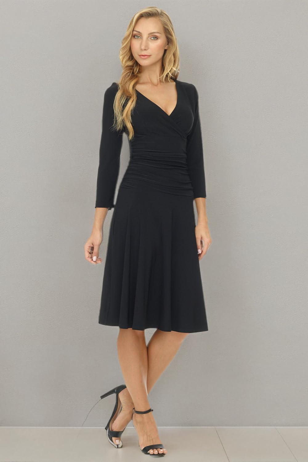 Rekucci Women's Slimming 3/4 Sleeve Fit-and-Flare Crossover Tummy Control Dress - Image 7