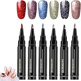 Stylo Vernis à Ongles 6 Couleurs, Crayon Vernis à Ongles, Vernis Stylo Nail Art Ongle, Feutre Verni à Ongles UV, Accessoires De Peinture Pour Manucure, Pinceau De Stylos De Gel à Ongles (Set C)