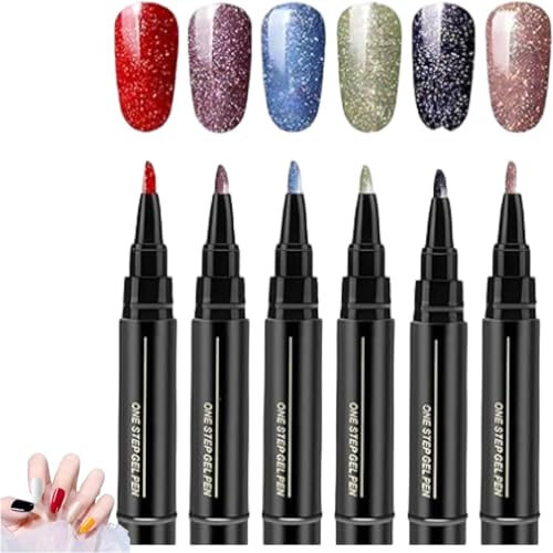 Stylo Vernis à Ongles 6 Couleurs, Crayon Vernis à Ongles, Vernis Stylo Nail Art Ongle, Feutre Verni à Ongles UV, Accessoires De Peinture Pour Manucure,...