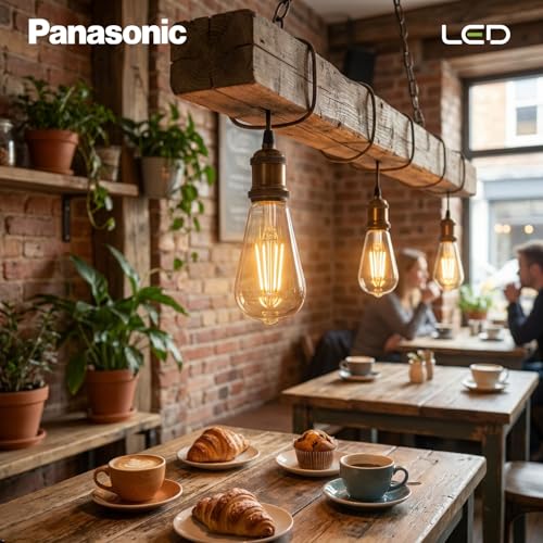 Image of Panasonic Filahazel 8W ST64 LED Filament Bulb | Vintage Tinted Glass Decorative Bulb | Warm White 2700K | E27 Base | In-Built Surge Protection | For Home & Office Decoration