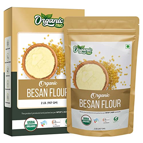Image of Organic Zing Besan Flour also known as Chickpea Flour, Bengal Gram Flour or Garbanzo Bean Flour | Vegan | Preservative Free | Product of India - (907gm) Resealable Pack