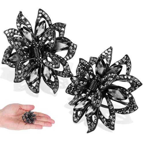 Pinces à cheveux noires antidérapantes FRCOLOR en strass pour une fixation forte