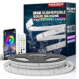 Shine Decor Smart IP68 Waterproof LED Strip Light, Solid Silicone RGB Submersible Pool Lighting Dimmable Remote & APP Control, Music Sync Colorful Outdoor Rope Lights 52.5FT 24V Power ETL Listed