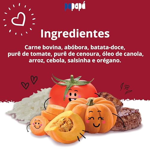 Papapá, Papinha infantil, Sabor Carne, Arroz e Legumes, 120g, Vermelho