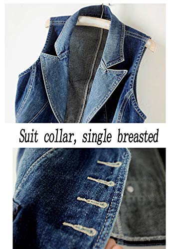 Women's Suit Denim Vest Sleeveless Cowboy Waistcoat Jacket Top Slim Fit Plus Size3
