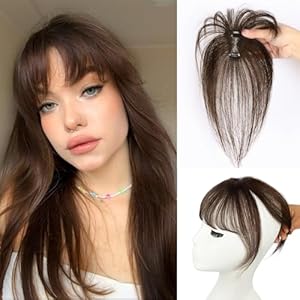 Vigorous Bangs Hair Clip 100% Real Human Hair 360°Cover Clip in Bangs for Women 3D Wispy Bangs Hairpieces Fake Bangs for Daily Wear（Mocha brown）