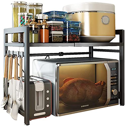 Support micro-ondes extensible à 2 niveaux avec 3 crochets de cuisine