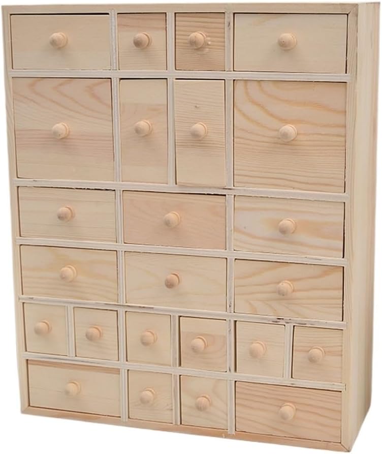 Multi-Drawer Jewelry Storage Cabinet - Beige Wooden Box - 12 Compartments - Modern Style - Table Top - Drawer Closure - Earring Storage