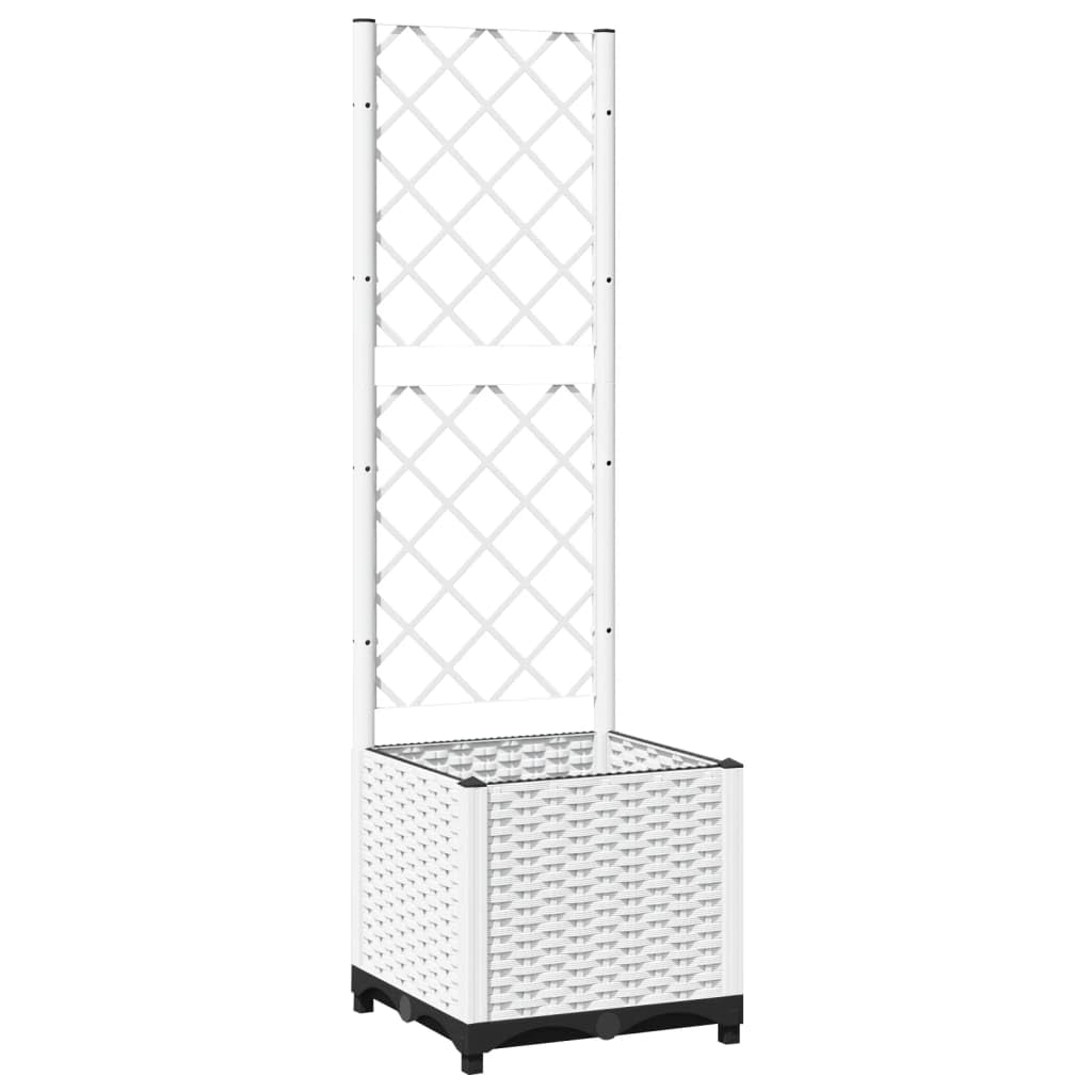 Vidaxl White Garden Planter With Trellis Outdoor Entrance Patio Terrace Raised Bed Flower Box Climbing Support Plant Pot 40X40x136 Cm Pp