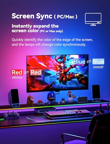 Image of Monitor LED Backlights for PC & Mac, LED Strip Light Sync with Screen Color /Music, Computer Light Bar Behind Screen, LEDs for Desk Gaming, USB Port, Software Control, G100 (4-Side 27inch)